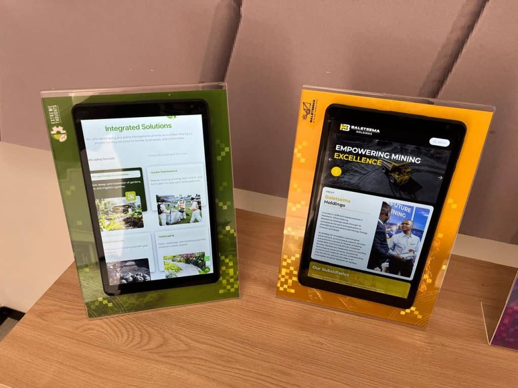 Android Tablet mounted on perspex to be used as a table talker