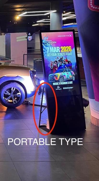 55-inch Kiosk type interactive touch screen displaying Tik Tok type video reel at Mahindra Fusion Festival