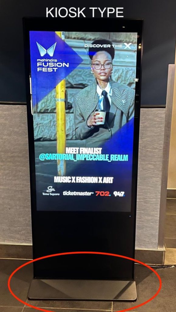 55-inch kiosk type touch screen displaying Tik tok type video reel at Mahindra Fusion Festival